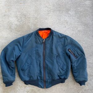Vintage Alpha Industries MA-1 Flyers Jacket Men’s XL Blue Nylon Bomber USA 80s